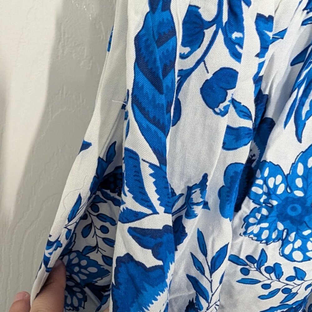 Venus Lascana Floral Midi Dress Womens Size Large White Blue Short Sleeve V Neck - Picture 4 of 15